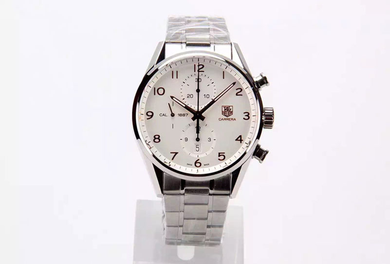 Tag Heuer Carrera Calibre 1887 Chrono V6F 1:1 Best Edition White Dial RG Markers on SS Bracelet CAL1887