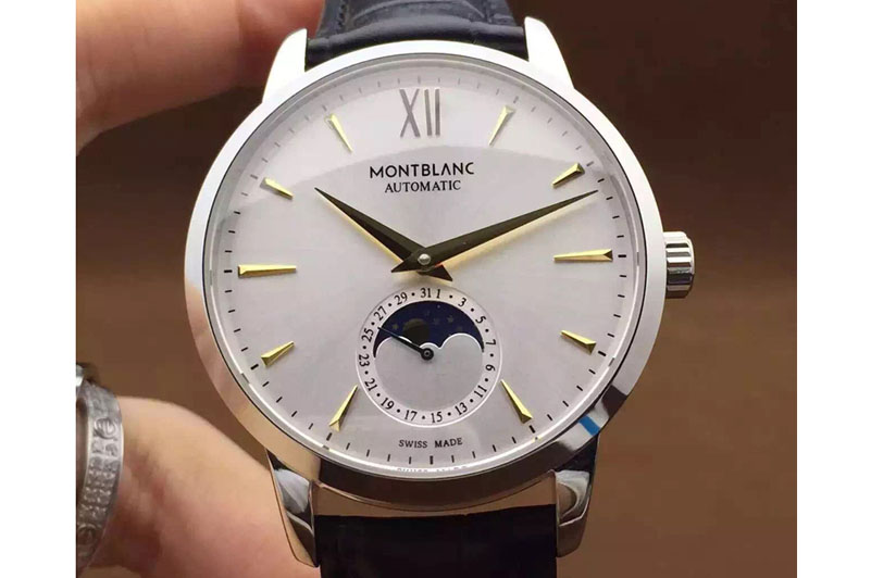 Montblanc Meisterstuck Heritage Moonstruck Silver Dial Yellow Gold Marker Black Leather MB29.14