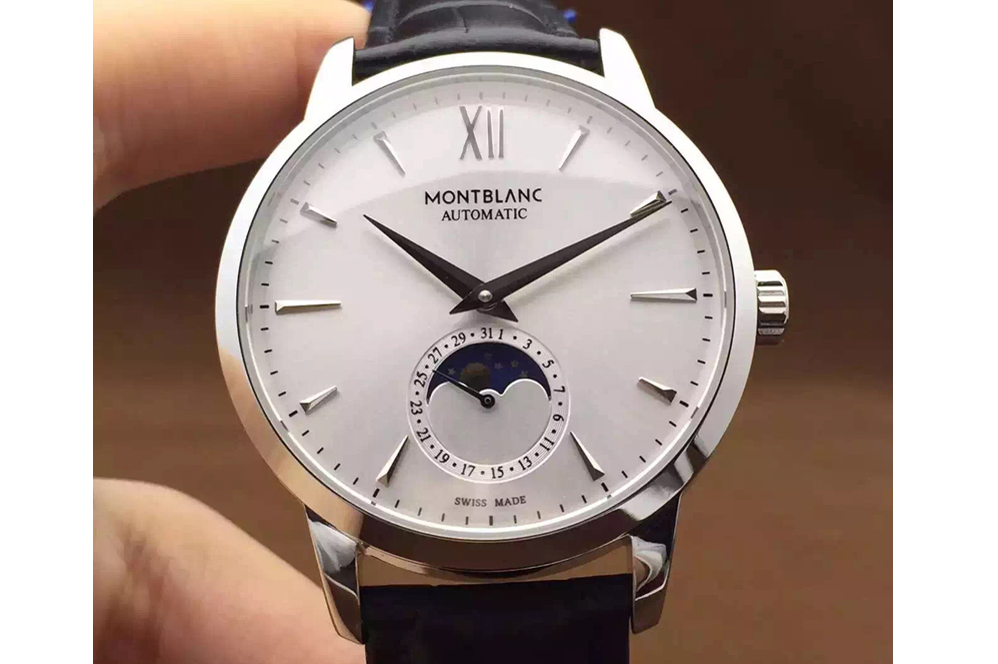 Montblanc Meisterstuck Heritage Moonstruck Silver Dial Silver Marker Black Leather MB29.14