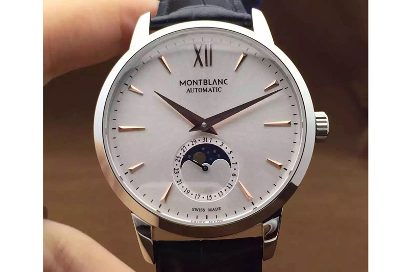 Montblanc Meisterstuck Heritage Moonstruck Silver Dial Rose Gold Marker Black Leather MB29.14