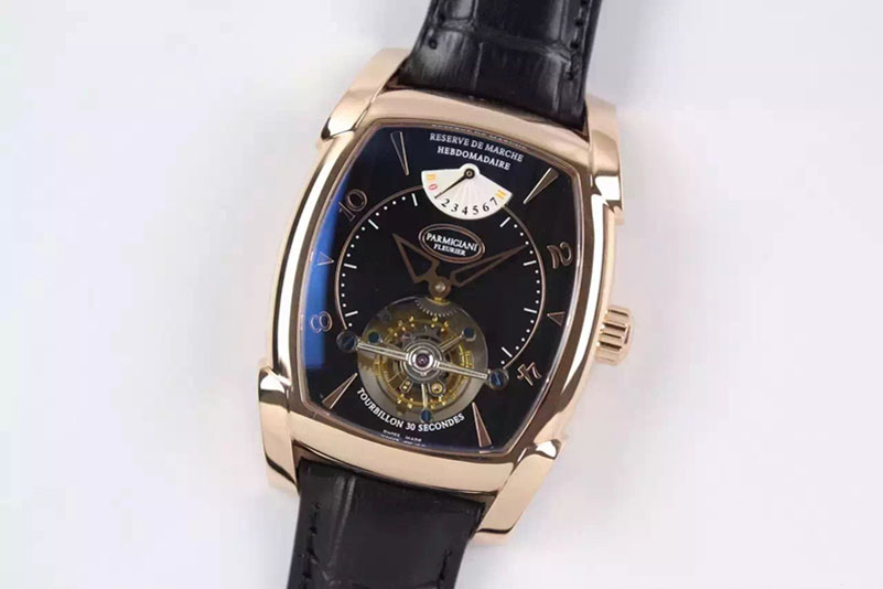 Parmigiani Fleurier Kalpa Grande Tourbillon RG Black Dial on Black Leather Strap