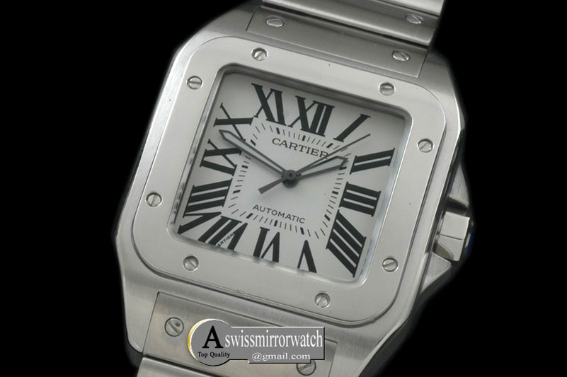 Cartier Men Santos 100 SS/SS White Asian Eta 2824-2