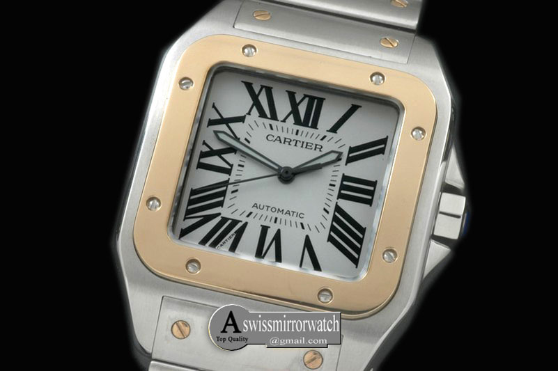 Cartier Men Santos 100 SS/YG White Asian Eta 2824-2
