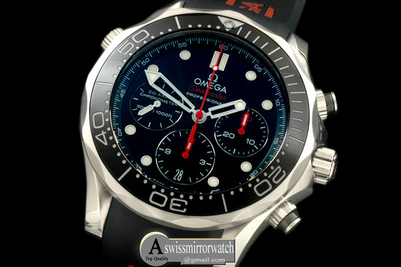 Omega Seamaster Pro 300M Chrono SS/RU Black A-7750
