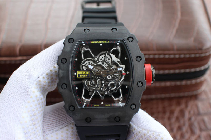 Richard Mille RM 035 Forge Carbon Black Inner Bezel Skeleton Dial on Black Rubber Strap MIYOTA9015