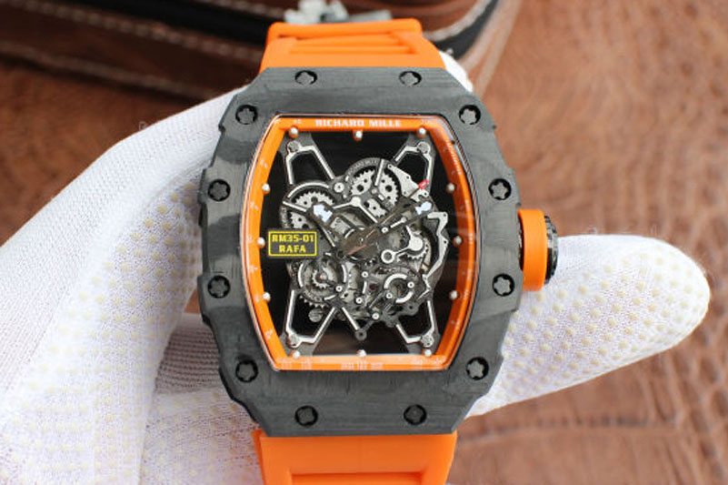 Richard Mille RM 035 Forge Carbon Orange Inner Bezel Skeleton Dial on Orange Rubber Strap MIYOTA9015