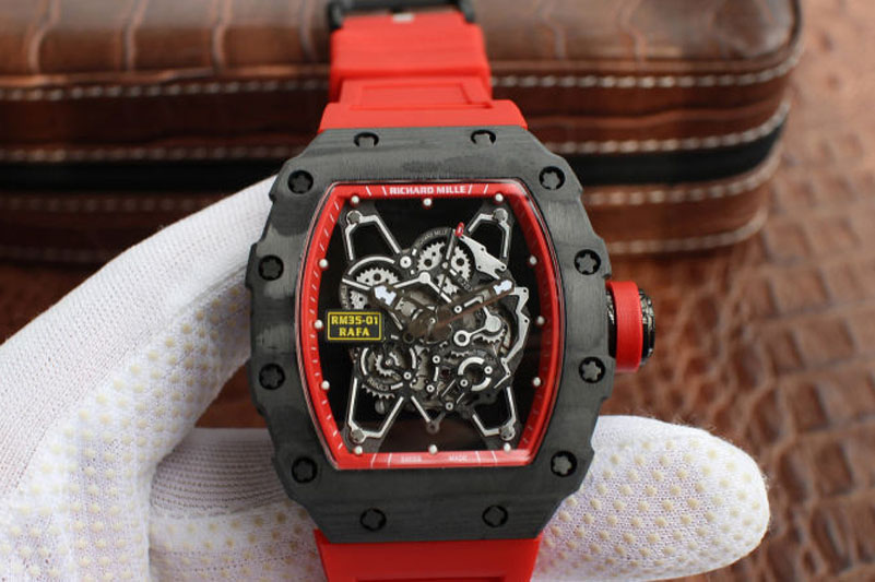 Richard Mille RM 035 Forge Carbon Red Inner Bezel Skeleton Dial on Red Rubber Strap MIYOTA9015