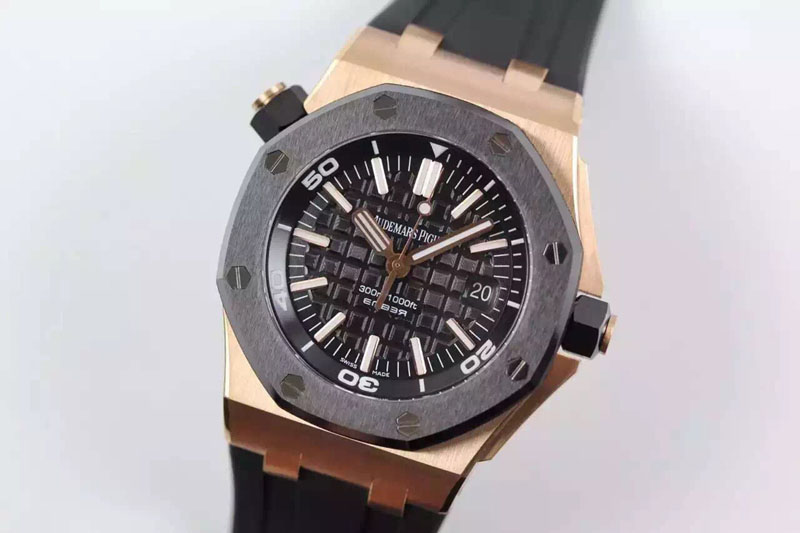 Audemars Piguet Royal Oak Offshore Diver RG JF Best Edition Black Dial on Black Rubber Strap A3120