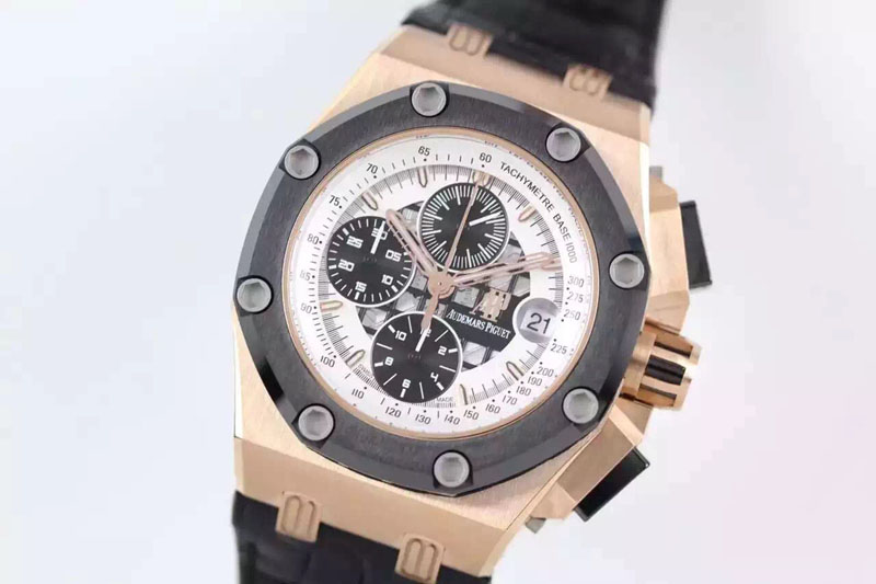 Audemars Piguet Royal Oak Offshore Ruben Barrichello II RG JF Best Edition Silver Dial on Black Leather Strap A3126