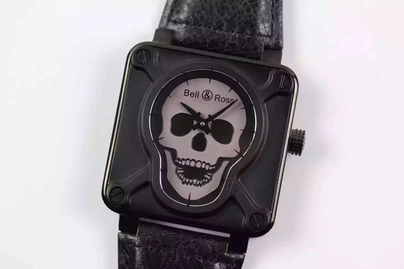 Bell&Ross BR 01 Skull PVD Gray Dial on Black Leather Strap MIYOTA 9015 (Free Rubber Strap)