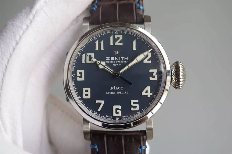 Zenith Pilot Type 20 Extra Special SS V6F 1:1 Best Edition Blue Dial on Brown Leather Strap A2824