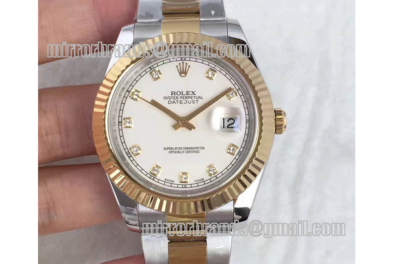 Rolex Date Just II 41mm SS/YG White Dial Diamonds Marker on SS/YG Bracelet A3136
