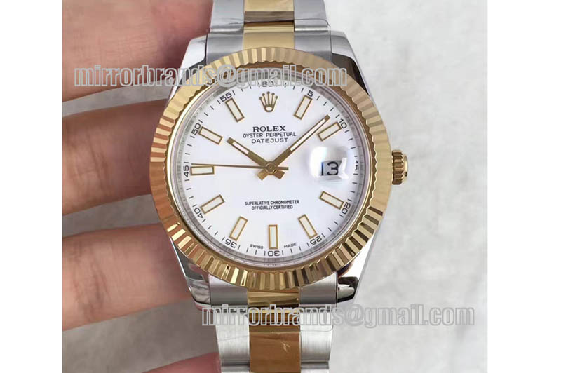 Rolex Date Just II 41mm SS/YG White Dial Lumed Marker on SS/YG Bracelet A3136