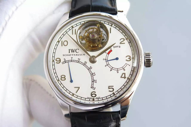 IWC Portugese Tourbillon Mystere Retrograde IW504601 SS TF Best Edition White Dial on Black Croco Leather Strap