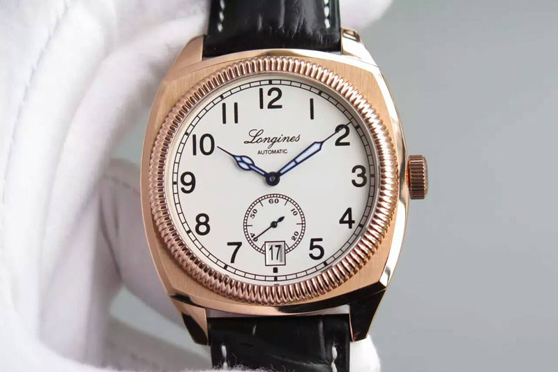 Longines Heritage 1935 RG Black Dial on Black Leather Strap A23J