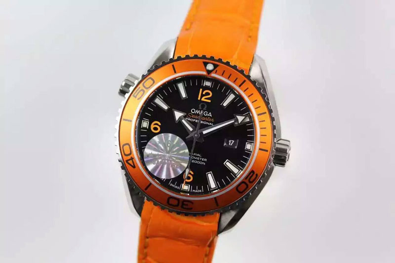 Omega Planet Ocean Professional SS V6F 37mm Ladies Orange Bezel on Orange Leather Strap A8520