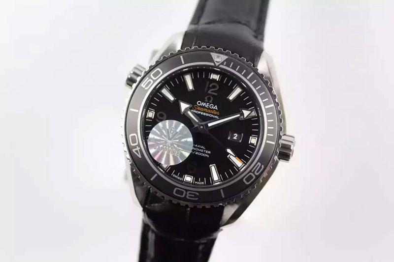 Omega Planet Ocean Professional SS V6F 37mm Ladies Ceramic Bezel on Black Leather Strap A8520