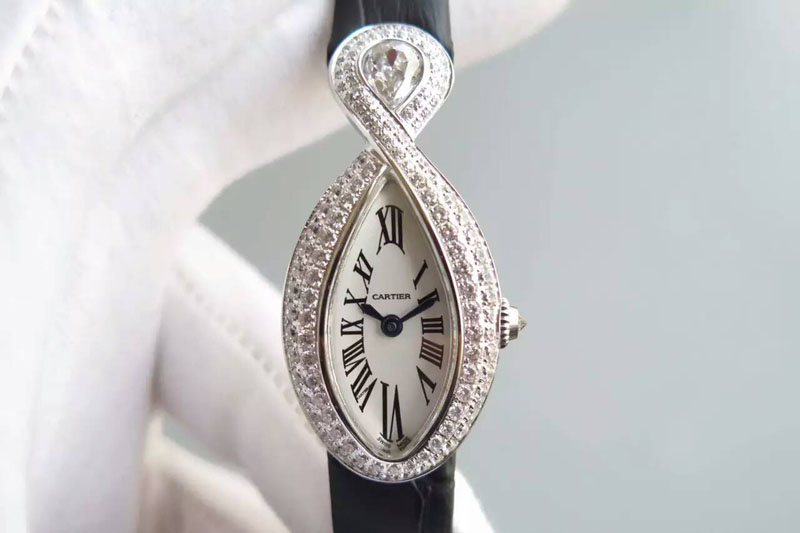 Cartier Ladies SS Diamonds/Sapphire Baignoire Swiss Quartz Movement