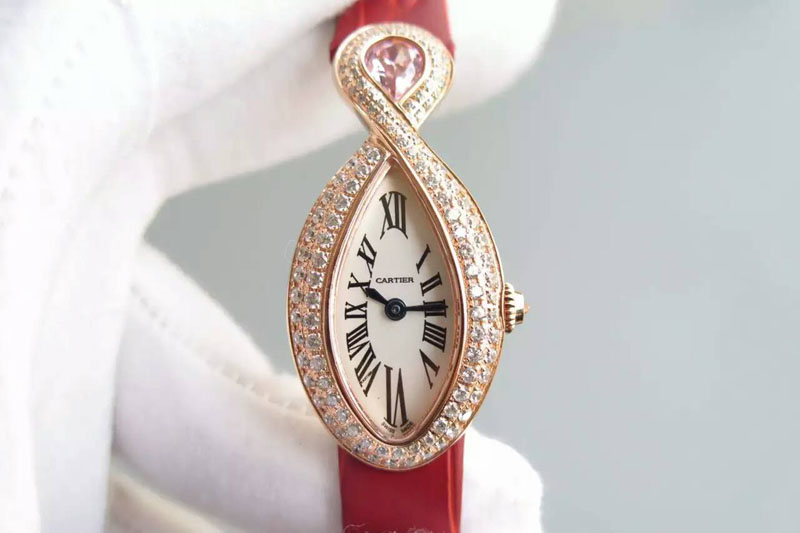 Cartier Ladies RG Diamonds/Sapphire Baignoire Swiss Quartz Movement