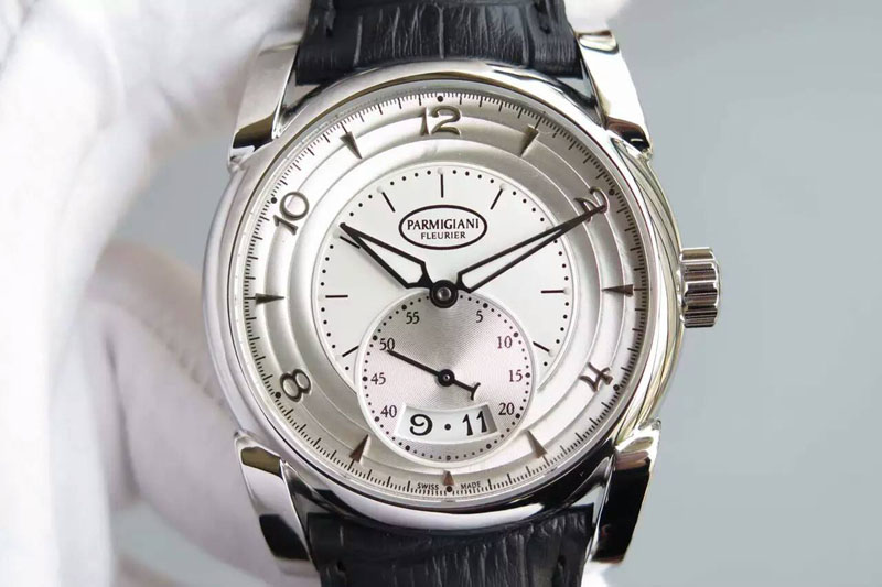 Parmigiani Fleurier Tonda 39 QF SS White Textured Dial on Black Leather Strap A331