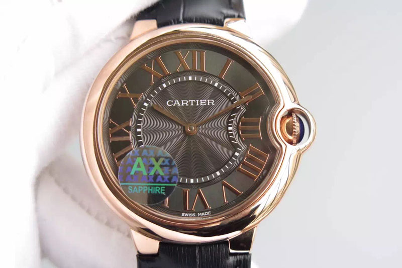 Cartier Ballon Bleu 40mm RG Brown Texture Dial on Black Leather Strap MIYOTA9015