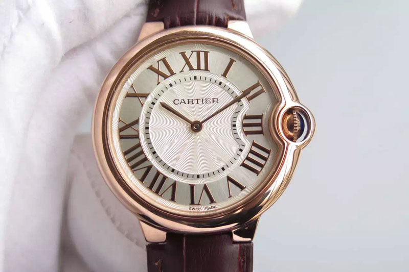 Cartier Ballon Bleu 40mm RG White Texture Dial RG Markers on Brown Leather Strap MIYOTA9015