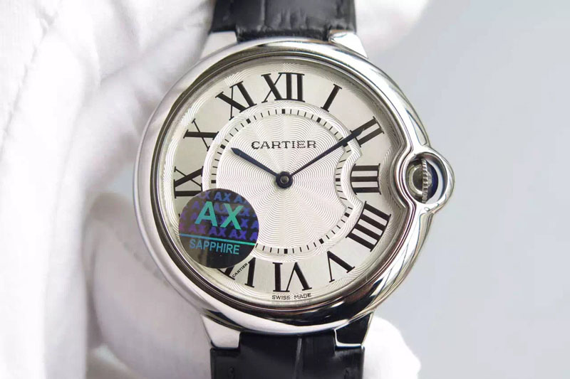 Cartier Ballon Bleu 40mm SS White Texture Dial on Black Leather Strap MIYOTA9015