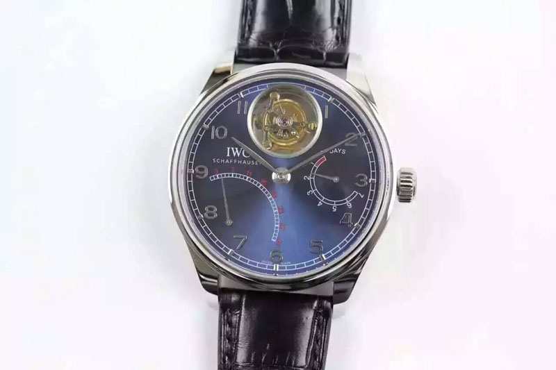 IWC Portuguese Tourbillon IW504601 SS TF Best Edition Blue Dial on Black Croco Leather Strap