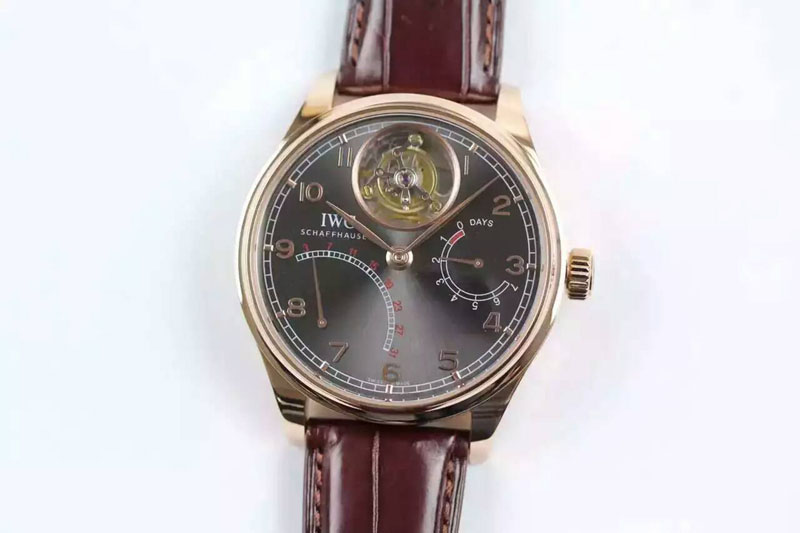 IWC Portuguese Tourbillon Mystere RG TF Best Edition Gray Dial on Brown Croco Leather Strap