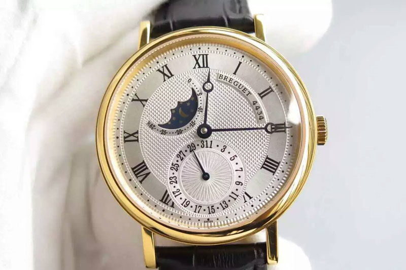Breguet Classique YG Moonphase White Textured Dial on Black Leather Strap Cal.5165R Movement