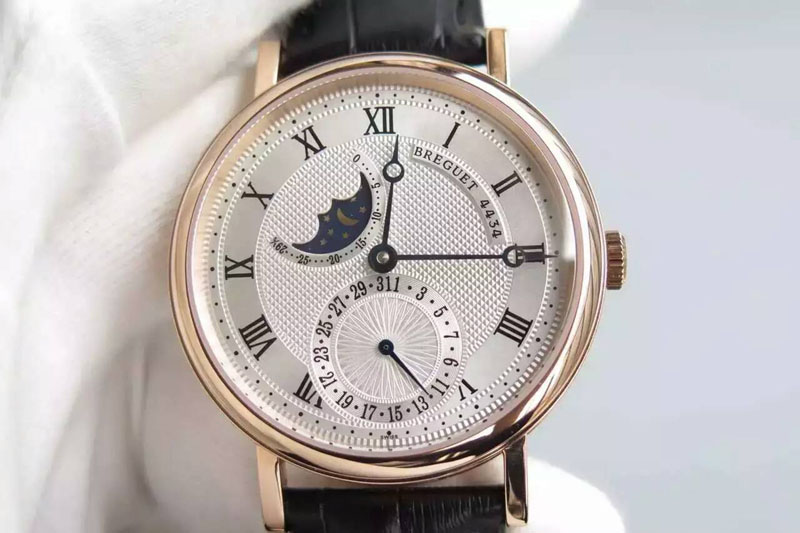 Breguet Classique RG Moonphase White Textured Dial on Brown Leather Strap Cal.5165R Movement