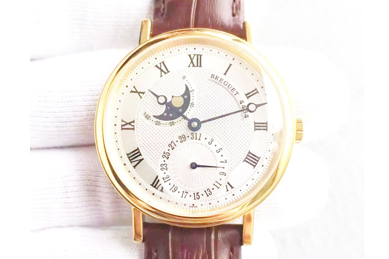 Breguet Classique 18K Yellow Gold Wrapped Moonphase White Textured Dial on Black Leather Strap MIYOTA9015