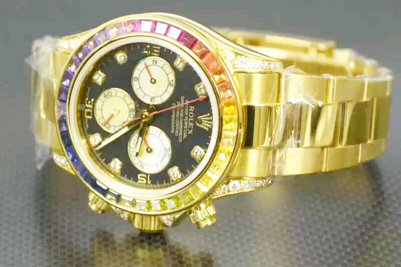Rolex Daytona 116598 18K Yellow Gold Wrapped Diamonds Case Black Dial A7750