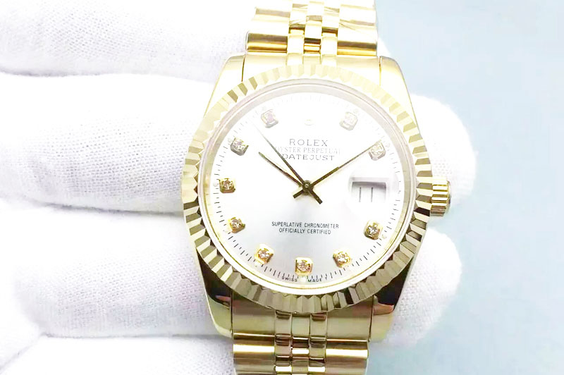 Rolex DateJust 36mm BP Best Edition Full 18K Yellow Gold Wrapped White Dial On SS Bracelet