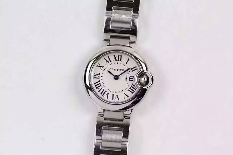 Cartier Ballon Bleu 28mm Ladies SS White Dial on SS Bracelet Ronda Quartz