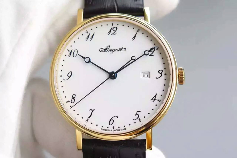 Breguet Classique Auto YG White Dial Number Markers on Black Leather Strap MIYOTA 9015