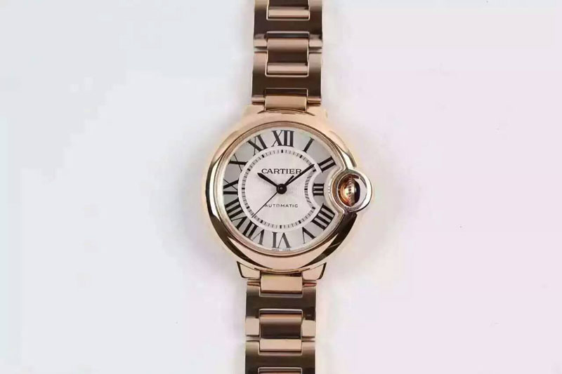 Cartier Ballon Bleu 33mm RG V6F Best Edition White Dial Diamonds Markers on SS Bracelet