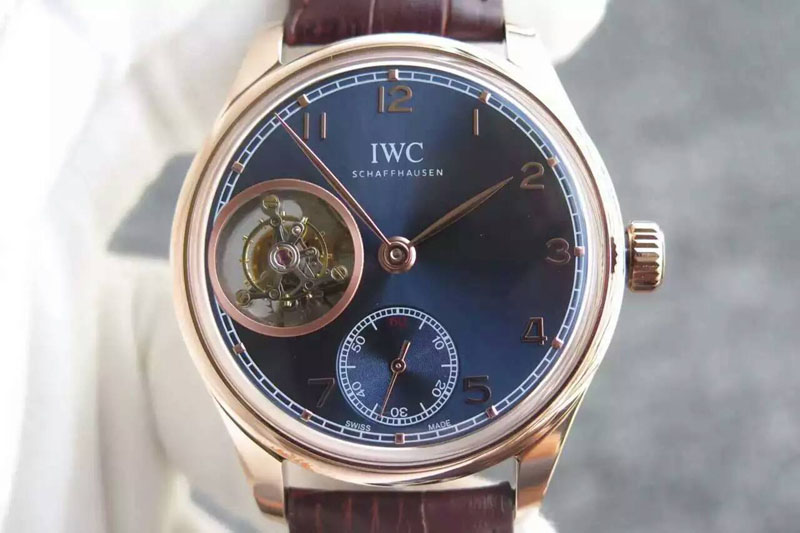 IWC Portuguese Flying Tourbillon RG TF Best Edition Blue Dial on Brown Leather Strap