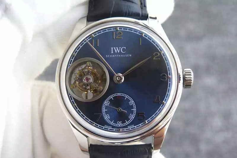 IWC Portuguese Flying Tourbillon SS TF Best Edition Blue Dial on Black Leather Strap