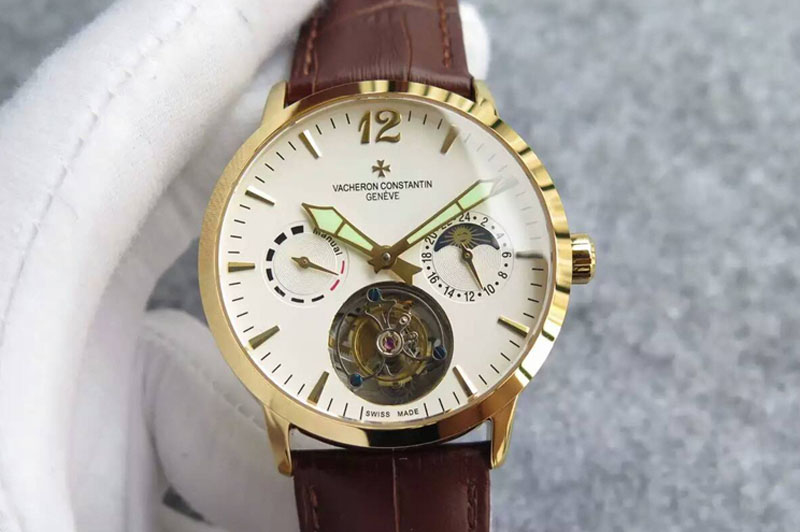 Vacheron Constantin Malte Tourbillon RG White Dial on Black Leather Strap