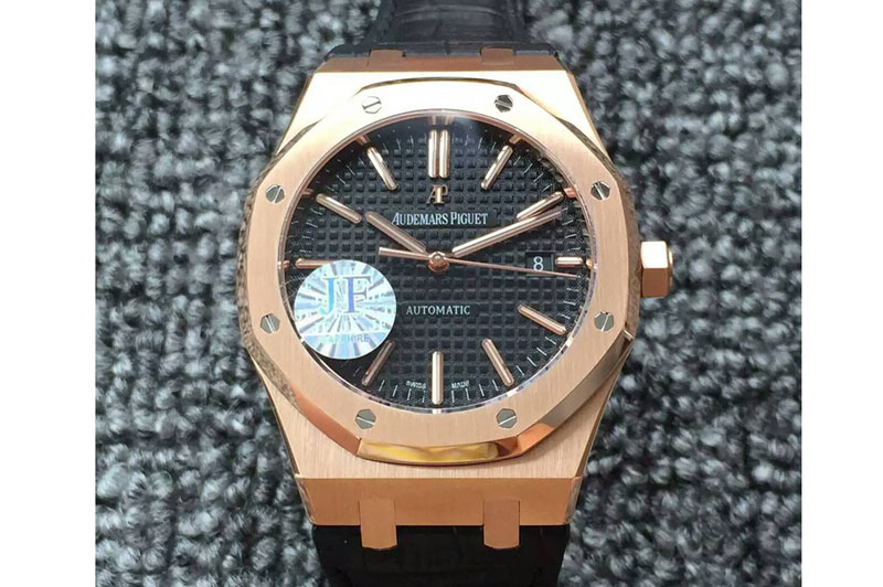 Audemars Piguet Royal Oak 41mm 15400 RG JF 1:1 Best Edition Black Dial on Black Leather Strap A3120