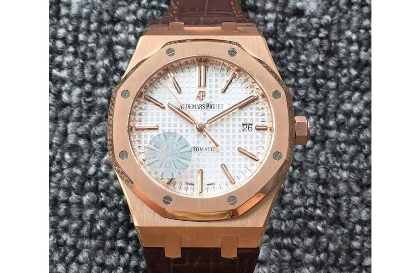 Audemars Piguet Royal Oak 41mm 15400 RG JF 1:1 Best Edition Silver Dial on Brown Leather Strap A3120