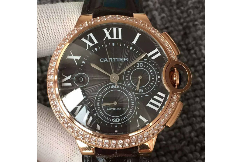 Ballon Bleu de Cartier Chronograph RG/LE Dimaond Bezel Black Dial A7750