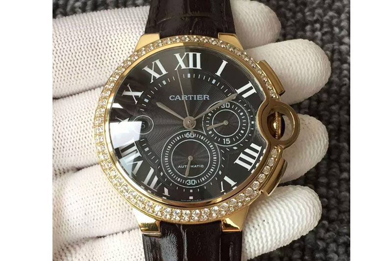 Ballon Bleu de Cartier Chronograph YG/LE Dimaond Bezel Black Dial A7750