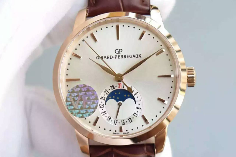 Girard Perregaux GP moonphase RG Sliver Dial on Brown Leather Strap On Cal.GP033MO