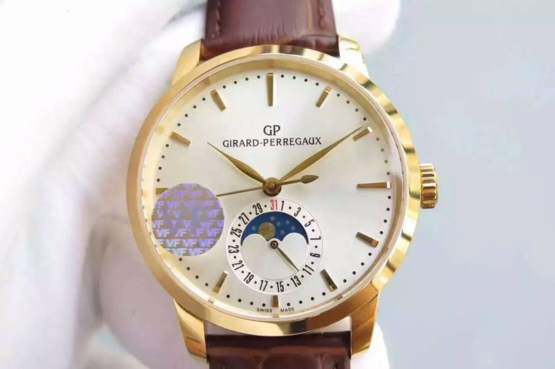 Girard Perregaux GP moonphase YG Sliver Dial on Brown Leather Strap On Cal.GP033MO
