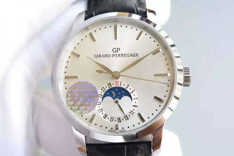 Girard Perregaux GP moonphase SS Sliver Dial on Black Leather Strap On Cal.GP033MO