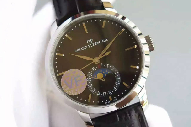 Girard Perregaux GP moonphase SS Black Dial on Black Leather Strap On Cal.GP033MO