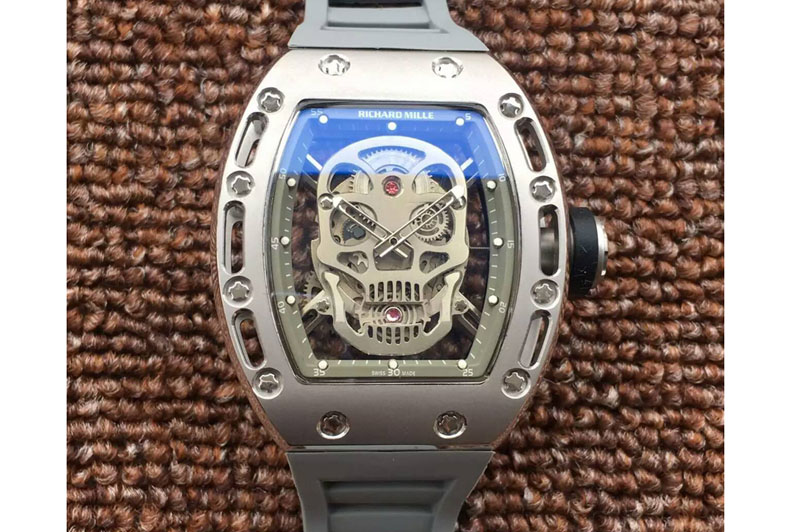 Richard Mille RM 052 Skull Watch PVD Grey Dial on Grey Rubber Strap 6T51