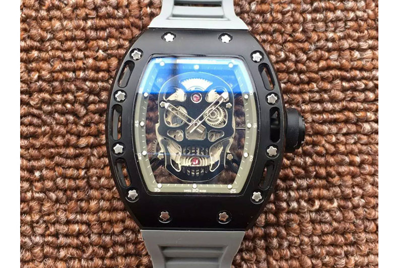 Richard Mille RM 052 Skull Watch PVD Black Dial on Grey Rubber Strap 6T51